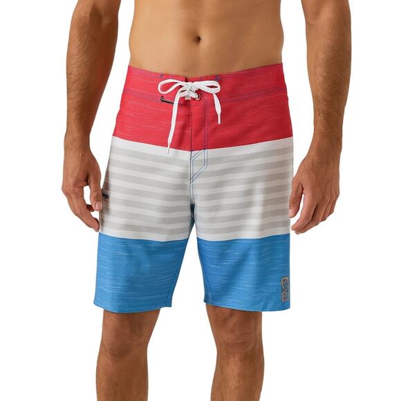 Rusty Red White & Blue Striped Board Shorts - Size 31 - Picture 1 of 9